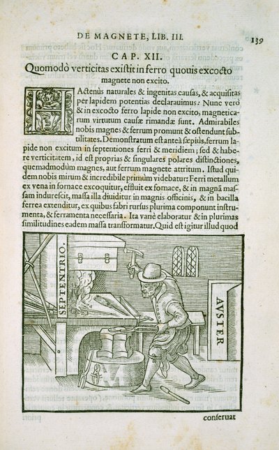 The Terrella experiments, page from Chapter 3 of De Magnete by William Gilbert